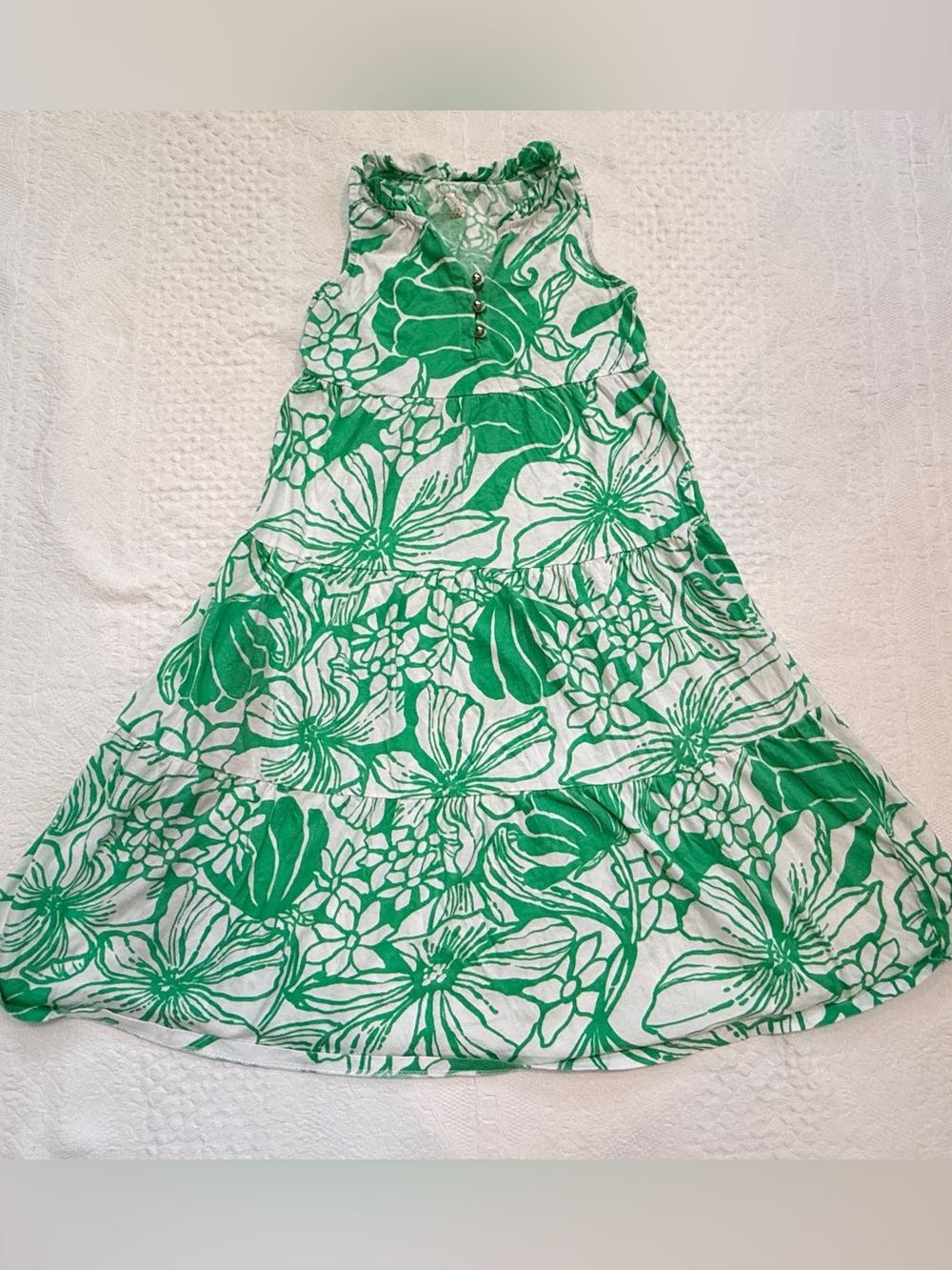 Lilly Pulitzer Mini Malone Tiered Maxi Dress Girls Small 4-5 Green White Cotton
